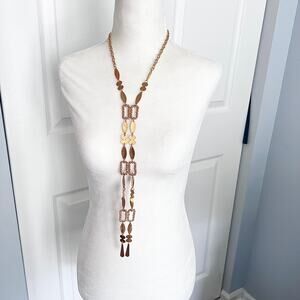 Vintage Gold Tone Metallic Long Y Drop Unique Double Strand Statement Necklace
